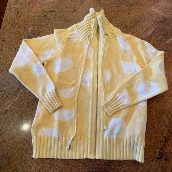 NEW! Bellacolori Yellow White Mock Neck Full Zip Cardigan Sweater Size Small - Picture 11 of 12